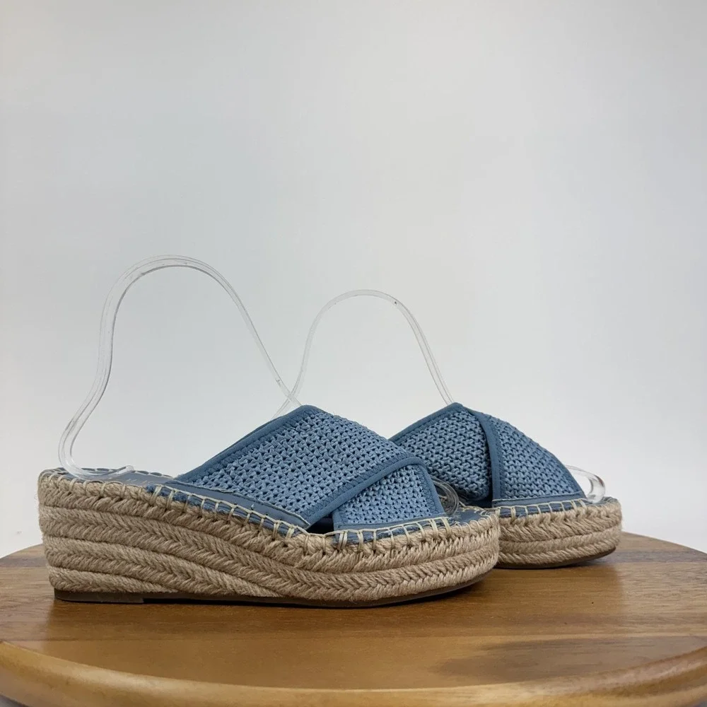 New Womens Franco‎ Sarto Pamala Blue Wedge Strappy Open Toed Sandals Size 5.5 M